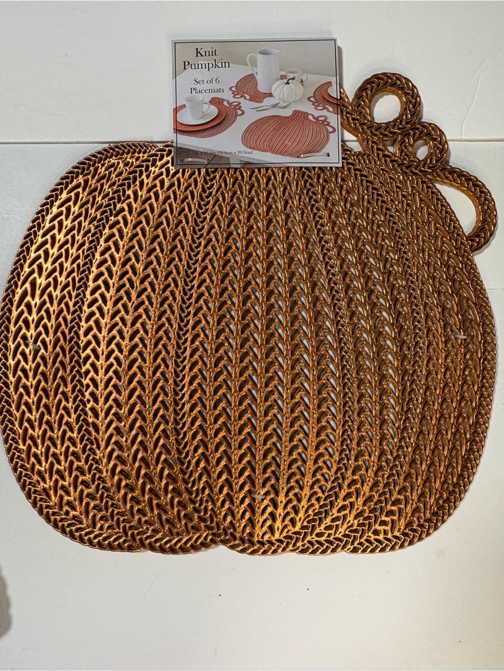 Set of 12 New with Tags Metallic Pumpkin Placemats Fall Thanksgiving NWT